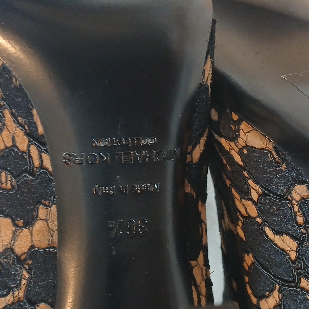 Michael Kors Collective Versey Floral Lace Black/Tan Heeled Boots Sz 6.5 - Picture 11 of 12